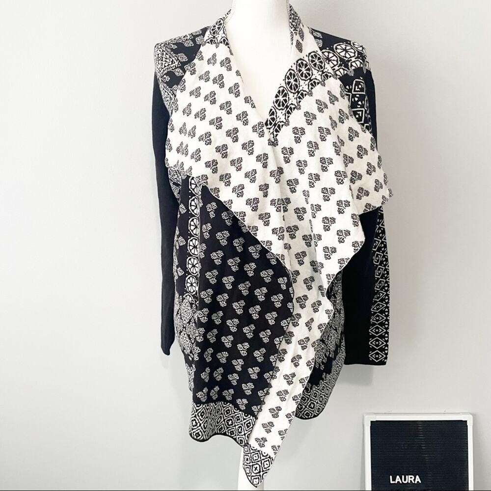 Lucky Brand black white open drape cardigan size large NWT waterfall - Picture 2 of 9